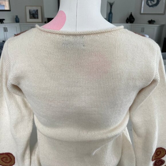 Quipu 100% Baby Alpaca Scoop Nk Knit Cardigan Funky Retro Vibes Cream Multi XS/S - Picture 8 of 12